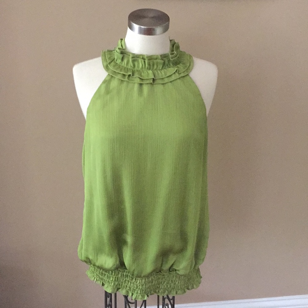 Ladies Sleeveless Green Blouse w/Ruffled collar L